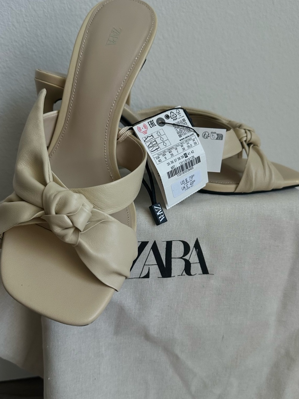 ZARA Leather Knot Mules Heels - Picture 3 of 8